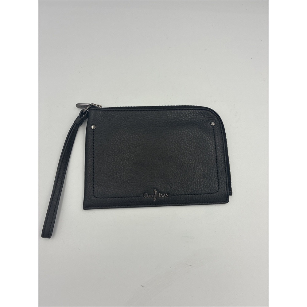 Cole Haan Black Textured Pebbled Leather Zip Wristlet Purse Clutch